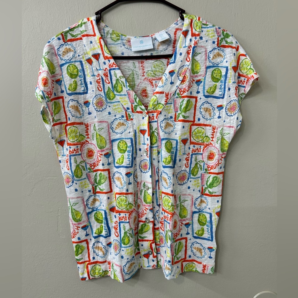 Cynthia Rowley Girls Just Wanna Have Brunch Linen Blend Top Sz S